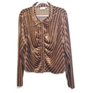 Daisy Street Retro 70s Style Striped Metallic Velvet Snap Shirt Disco Hippie